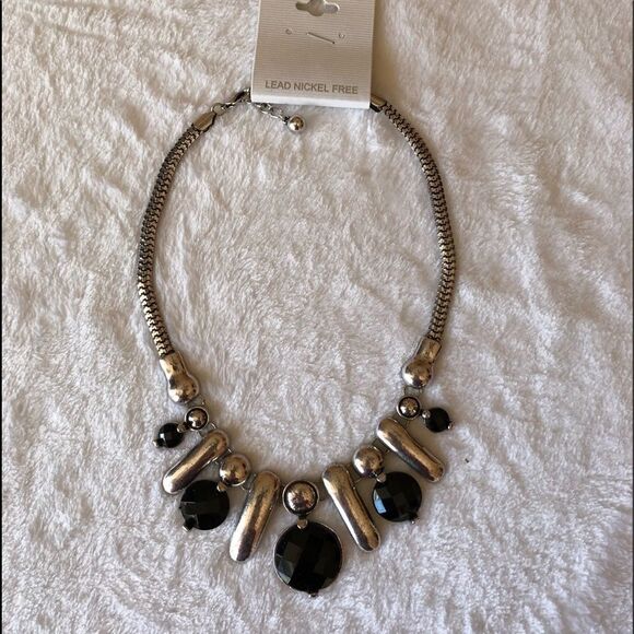 Fashion Necklace, Silver Tone, Black Beading, NWT - Picture 3 of 6